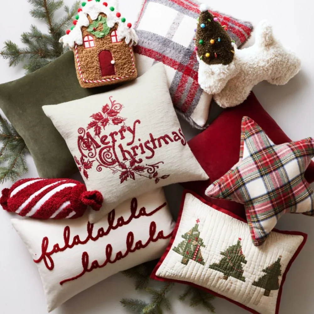 Pottery Barn Merry Christmas Embroidered Pillow Cover